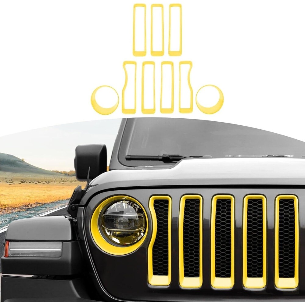 Center Grille JEEP 9pc Insert Cover Trim Frame For Jeep Wrangler JL 2018+ Yellow